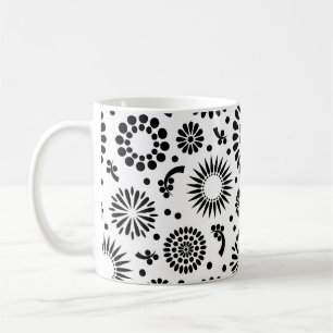 房穂花黒白ベクトル花柄 コーヒーマグカップ