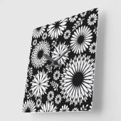 房穂花黒白ベクトル花柄 スクエア壁時計 (傾斜)