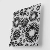 房穂花黒白ベクトル花柄 スクエア壁時計 (傾斜)