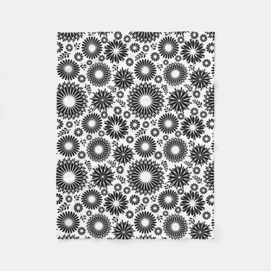 房穂花黒白ベクトル花柄 フリースブランケット (正面)