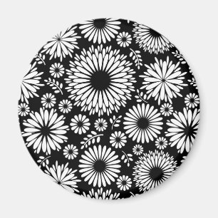 房穂花黒白ベクトル花柄 マグネット