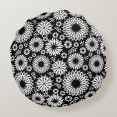 房穂花黒白ベクトル花柄 ラウンドクッション (裏面)