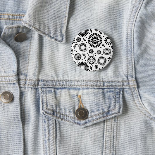 房穂花黒白ベクトル花柄 缶バッジ (インサイチュ)