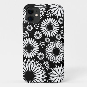 房穂花黒白ベクトル花柄 iPhone 11 ケース