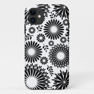 房穂花黒白ベクトル花柄 iPhone 11 ケース