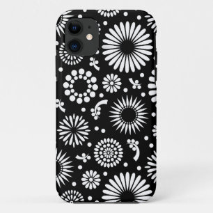 房穂花黒白ベクトル花柄 iPhone 11 ケース