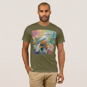 房飾りの金色のお尻のファンタジー鳥 Tシャツ (正面フル)
