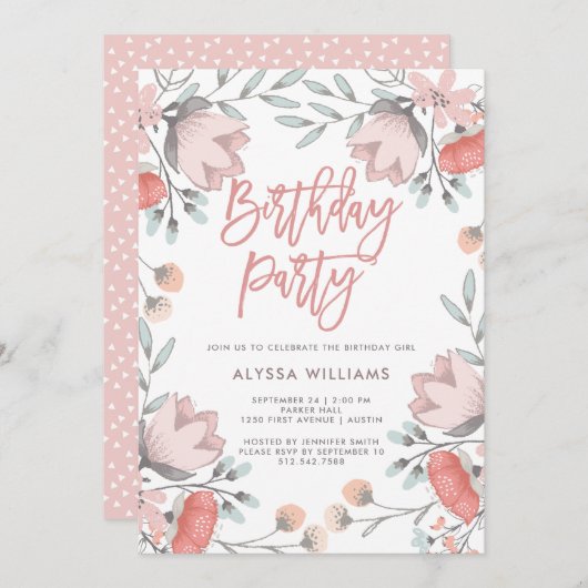 房（ぼう）豊（ほう）植物（ほ）の花（ば）誕生日（ばい）パーティー招待 招待状 (正面/裏面)