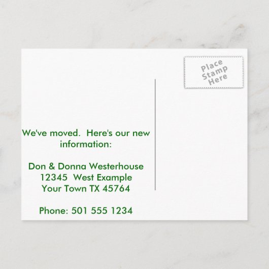 所在地のおもしろいナイスフロントヤード変更 案内ポストカード (裏面)