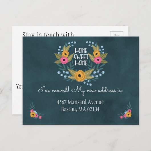 所在地のネイビーブルーフローラ変更 案内ポストカード (正面/裏面)