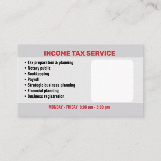 所得税サービスの名刺 名刺 (裏面)