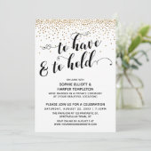 「所有する喜びと大切にする喜び」レセプションのみ ゴールド コンフェッティ 招待状 (スタンド正面)