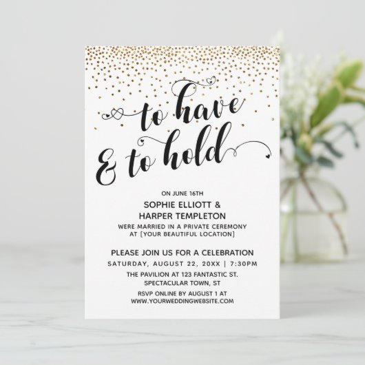 「所有と保持」レセプションのみ ゴールド コンフェッティ 招待状 (スタンド正面)