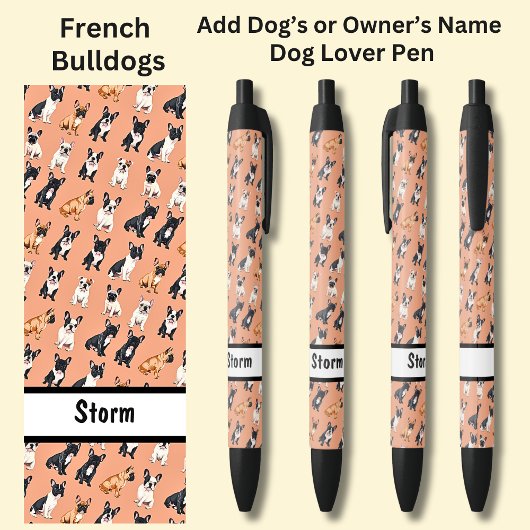所有者または犬の名前の追加,ブルドッグフランスの 黒ボールペン