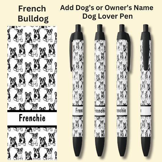 所有者または犬の名前を追加フランスの, Bulldog 黒ボールペン