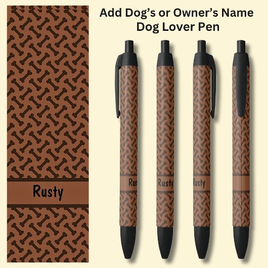 所有者または犬の名前、茶色の犬の骨を追加 黒ボールペン