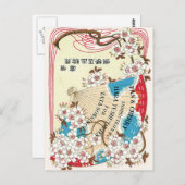 扇と桜の花 ヴィンテージ日本シルクラベル ポストカード (正面/裏面)