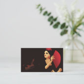 扇のスペインの黒と赤のフラメンコダンサー 名刺 (スタンド正面)