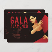 扇のスペインの黒と赤のフラメンコダンサー 招待状 (正面/裏面)