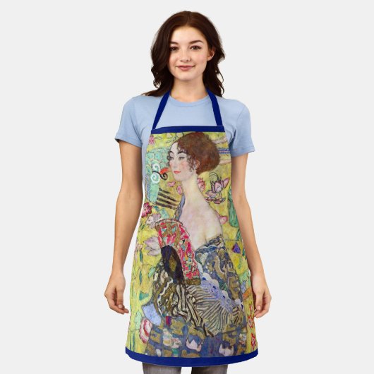 扇を持つ女性 by Gustav Klimt、ヴィンテージ ジャポニズム エプロン (着用した状態)