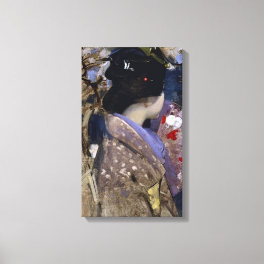 扇を持つ日本人女性（ジョージ・ヘンリー作） キャンバスプリント (正面)