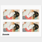 扇クール芸付き木版芸者 長方形シール (シート)