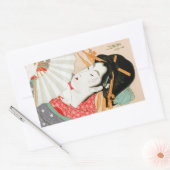 扇クール芸付き木版芸者 長方形シール (封筒)