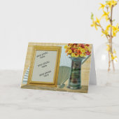 扇付きフォトカード、花瓶に花、木枠 カード (黄色い花)