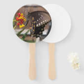 扇子に止まった黄色と黒のアゲハチョウ ハンドファン (正面&裏面)