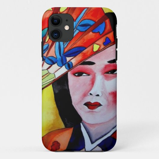 扇子を持つ日本の芸妓 - オリジナルの水彩画 Case-Mate iPhoneケース (裏面)
