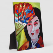 扇子を持つ日本人ゲイシャのオリジナルアートペイント フォトプラーク (側面)