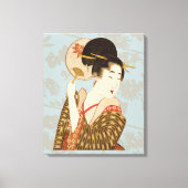 扇子を持つ着物姿の日本のヴィンテージの芸者 キャンバスプリント (正面)