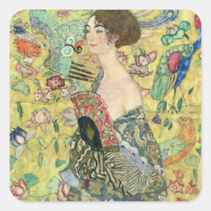 扇子付き婦人，グスタフクリムト,1907,アールヌーボー,vintag スクエアシール