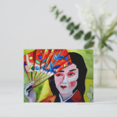 扇子日本のオリジナル水彩画 ポストカード (スタンド正面)