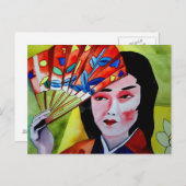 扇子日本のオリジナル水彩画 ポストカード (正面/裏面)