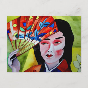 扇子日本のオリジナル水彩画 ポストカード