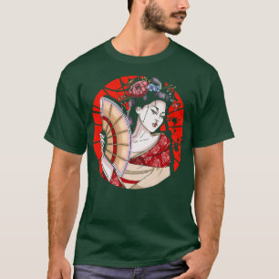 扇子日本の付き芸者桜日本女性Geis Tシャツ