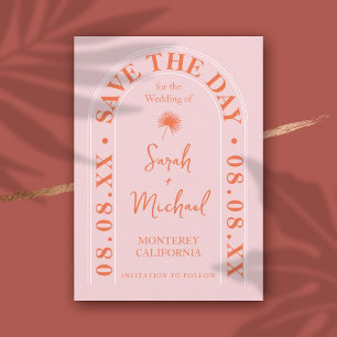 扇形ヤシの葉トロピカル明るい夏のSave The Date 招待状
