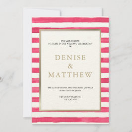 扇情的なピンクの水彩のストライプとゴールドのレタリング 招待状