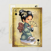 扇日本のを持った着物の少女 ポストカード (正面/裏面)