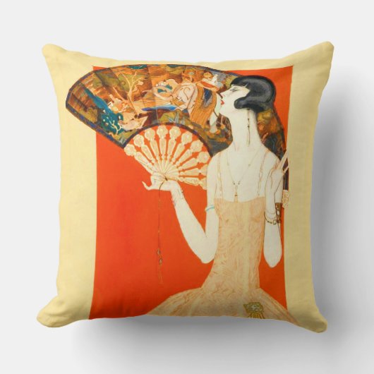 扇風機を持つアールデコレディ クッション (正面)