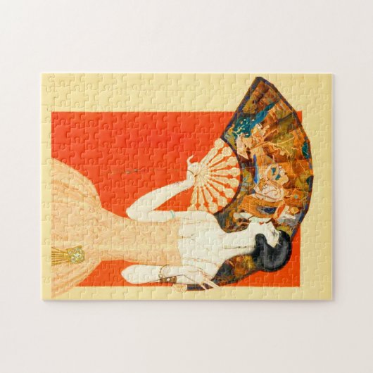 扇風機を持つアールデコレディ ジグソーパズル (横)