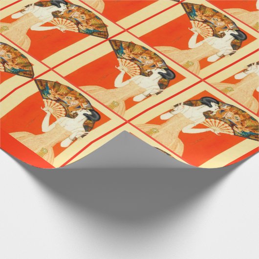 扇風機を持つアールデコレディ ラッピングペーパー (角)