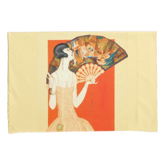 扇風機を持つアールデコレディ 枕カバー (正面右)