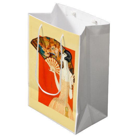 扇風機付きのアートデコの女性 ミディアムペーパーバッグ (正面アングル)