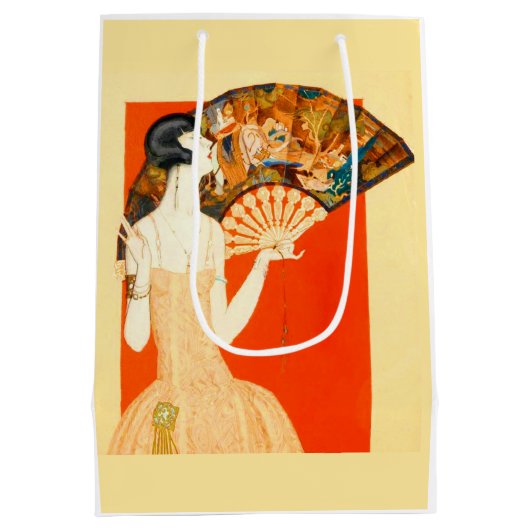 扇風機付きのアートデコの女性 ミディアムペーパーバッグ (裏面)