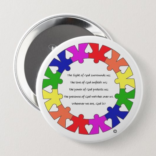 手およびハートの円の保護のための祈りの言葉 缶バッジ (正面&裏面)