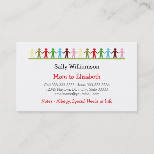 手お母さんおよび子供のカスタム情報を保持している子供 コーリングカード (正面)