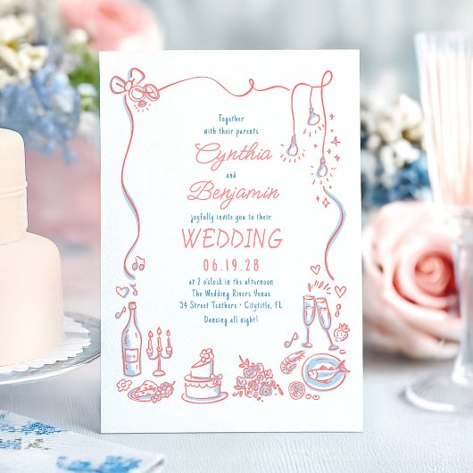 手お洒落ファンキー引きド結婚ル 招待状