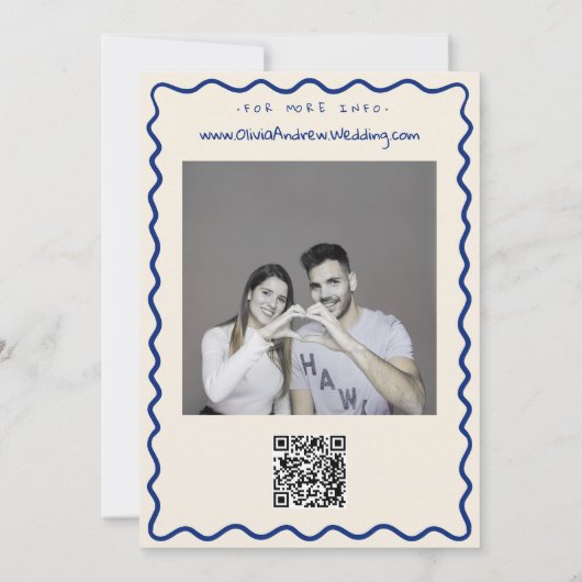 手お洒落ファンキー引きフォトケーキ結婚ー 招待状 (裏面)